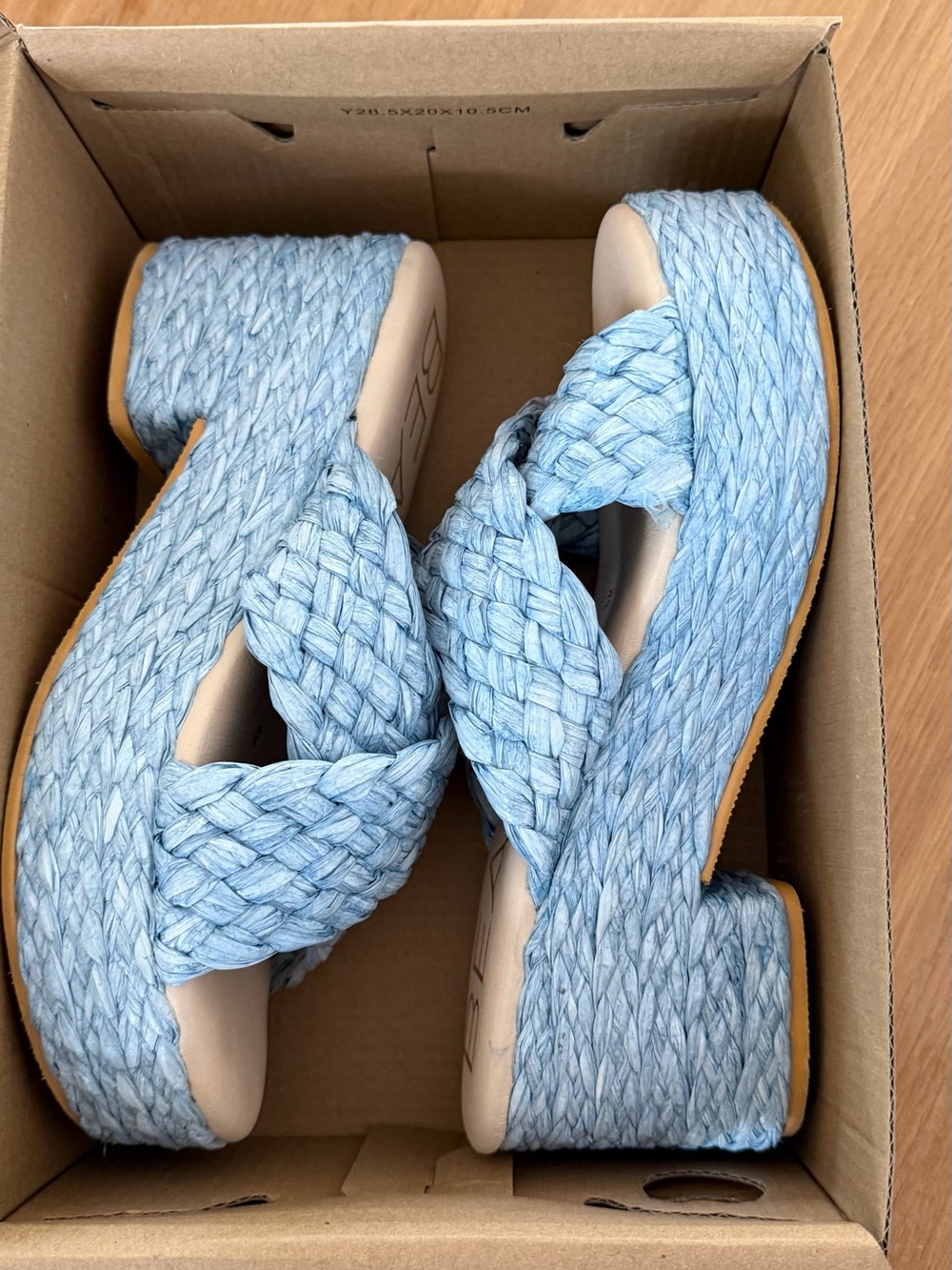 Light Blue Braided Raffia Platform Sandals
